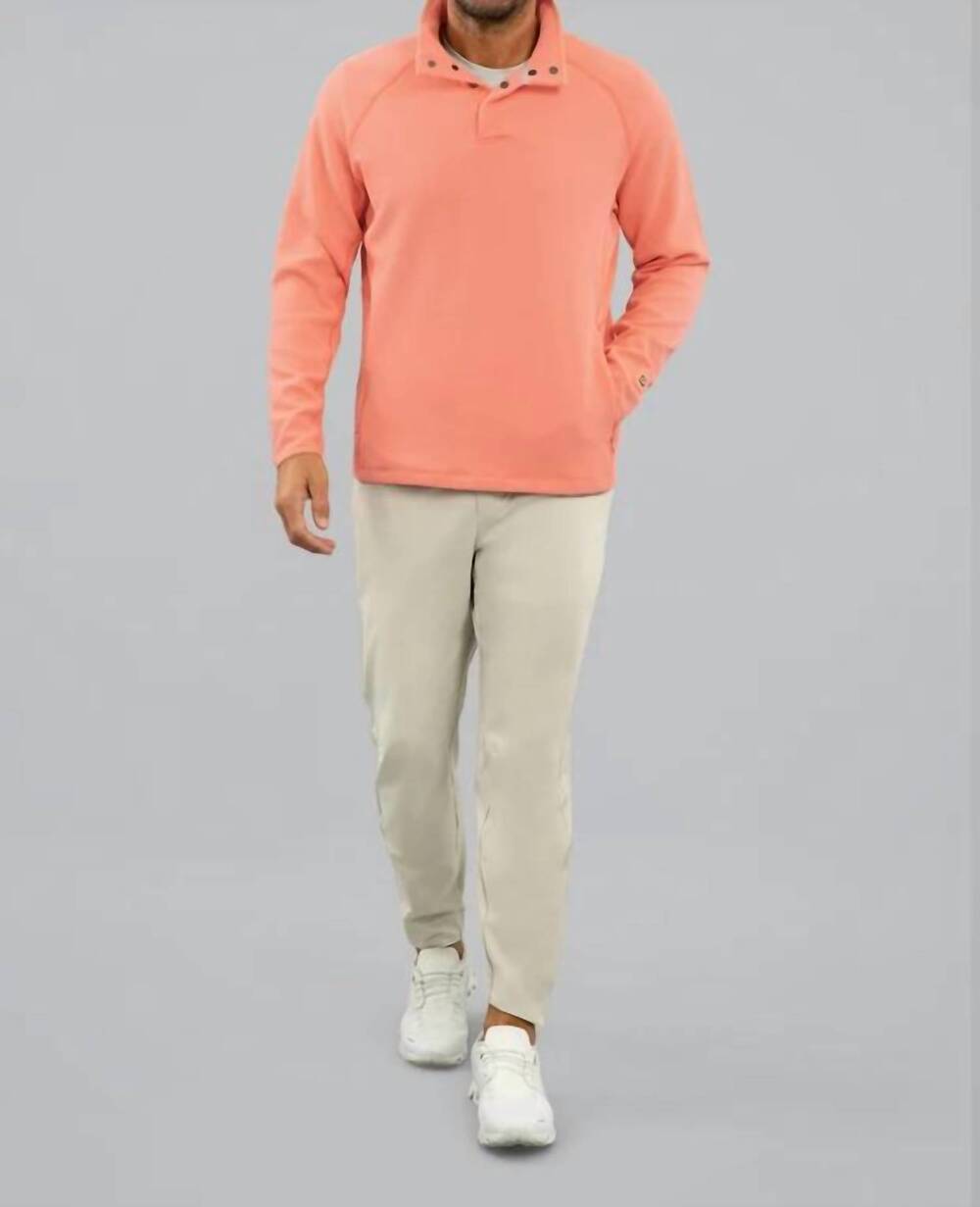 NEW IBKUL waffle knit 1/4 snap pullover sweatshirt in peach heather